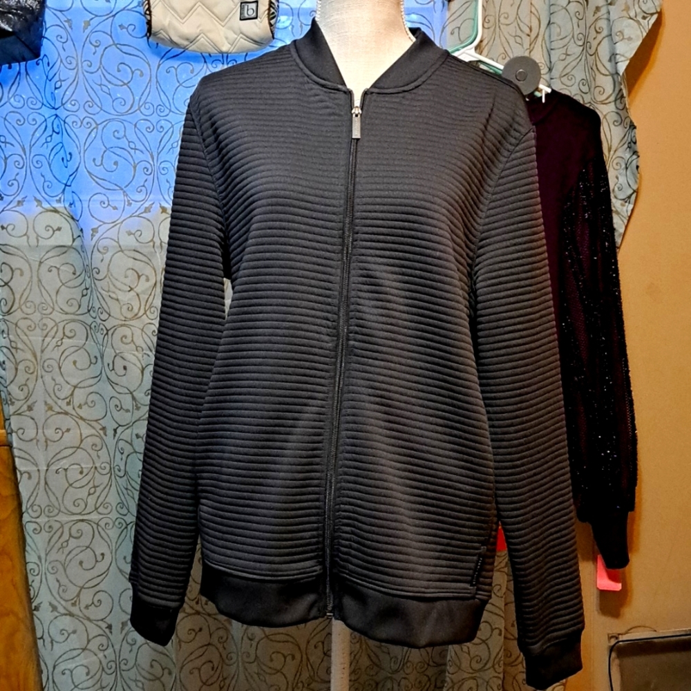 Perry Ellis Ribbed  Grey Zipper Jacket size medium